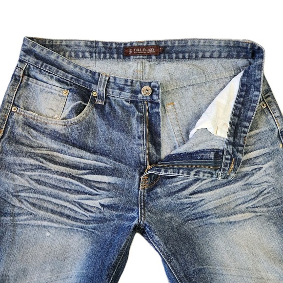 Bill Blass Jeans Mens 36x34 Whiskered Dark Wash Distressed Casual Cowboy Edgy - Picture 3 of 8